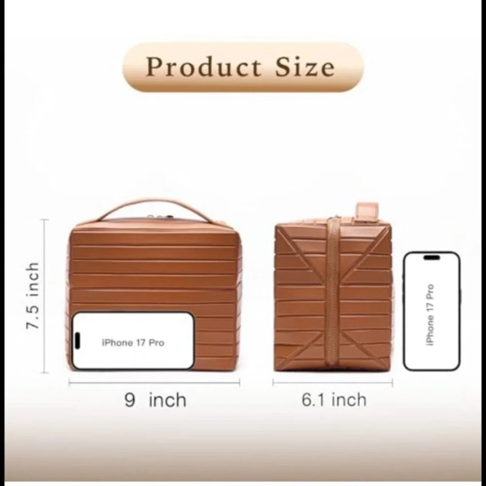 PU Leather Large Capacity Cosmetic Bag with Fold-Down Design and Adjustable